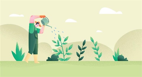 Illustration of man watering plants