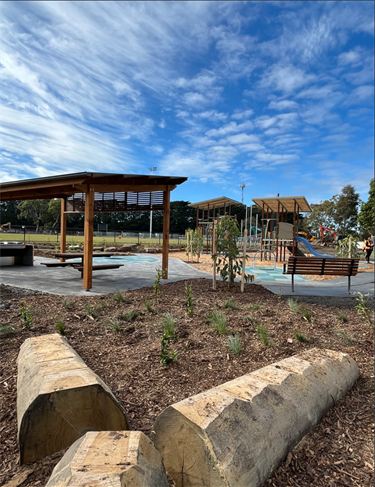 Mount Waverley Reserve playpace nature play area and picnic shelter 2024