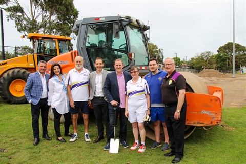 Sod turn at Caloola Reserve Oakleigh with Mayor Stuart James, Steve Dimopoulos Oakleigh MP and sports clubs representatives 