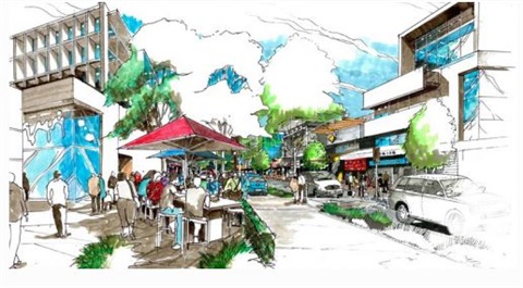 Artist impression of Clayton streetscape in City of Monash